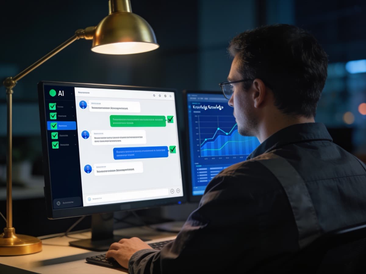 Engineer reviewing a grounded AI console where every answer carries citations
