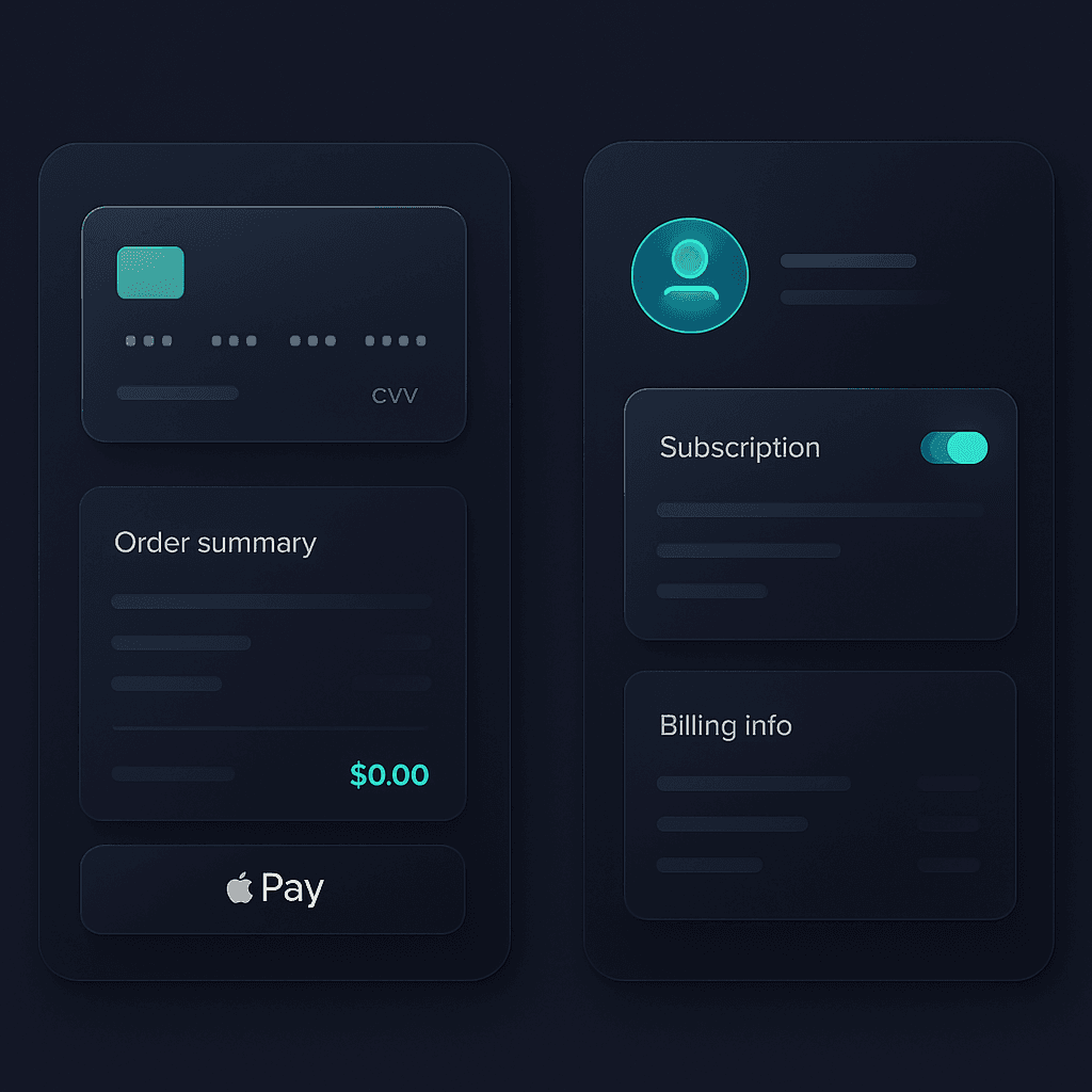 Custom Stripe-native checkout and customer billing portal user interface with card payment and subscription management