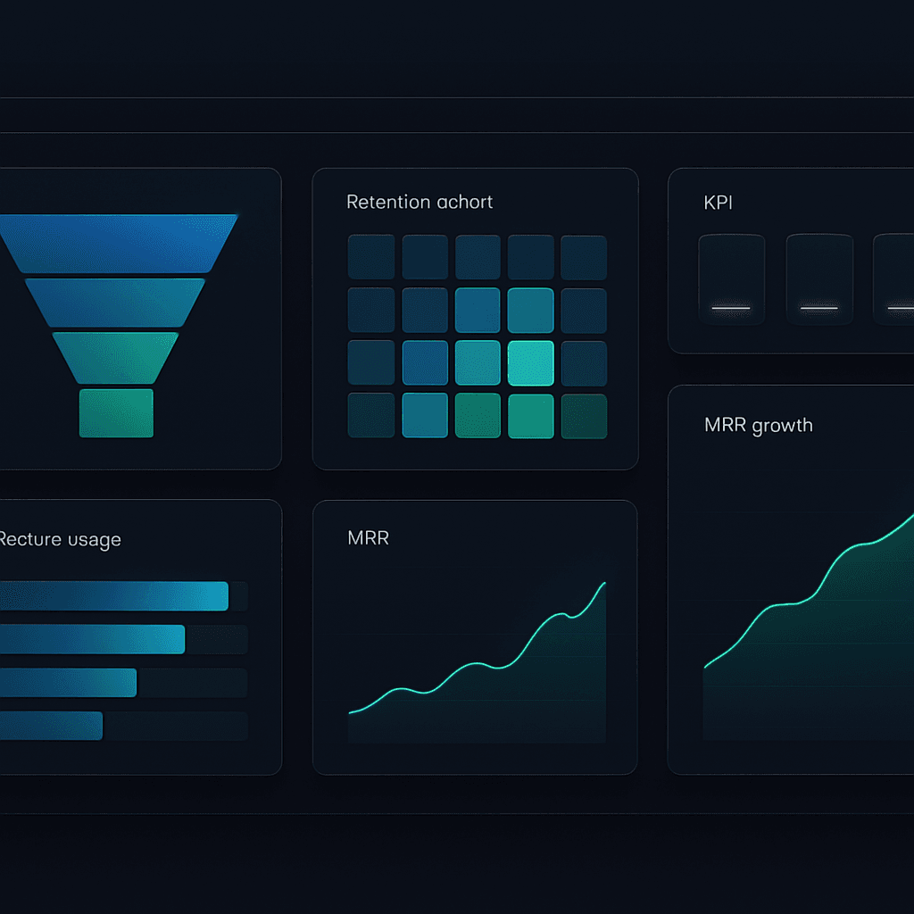 SaaS product analytics dashboard with activation funnel and retention cohorts