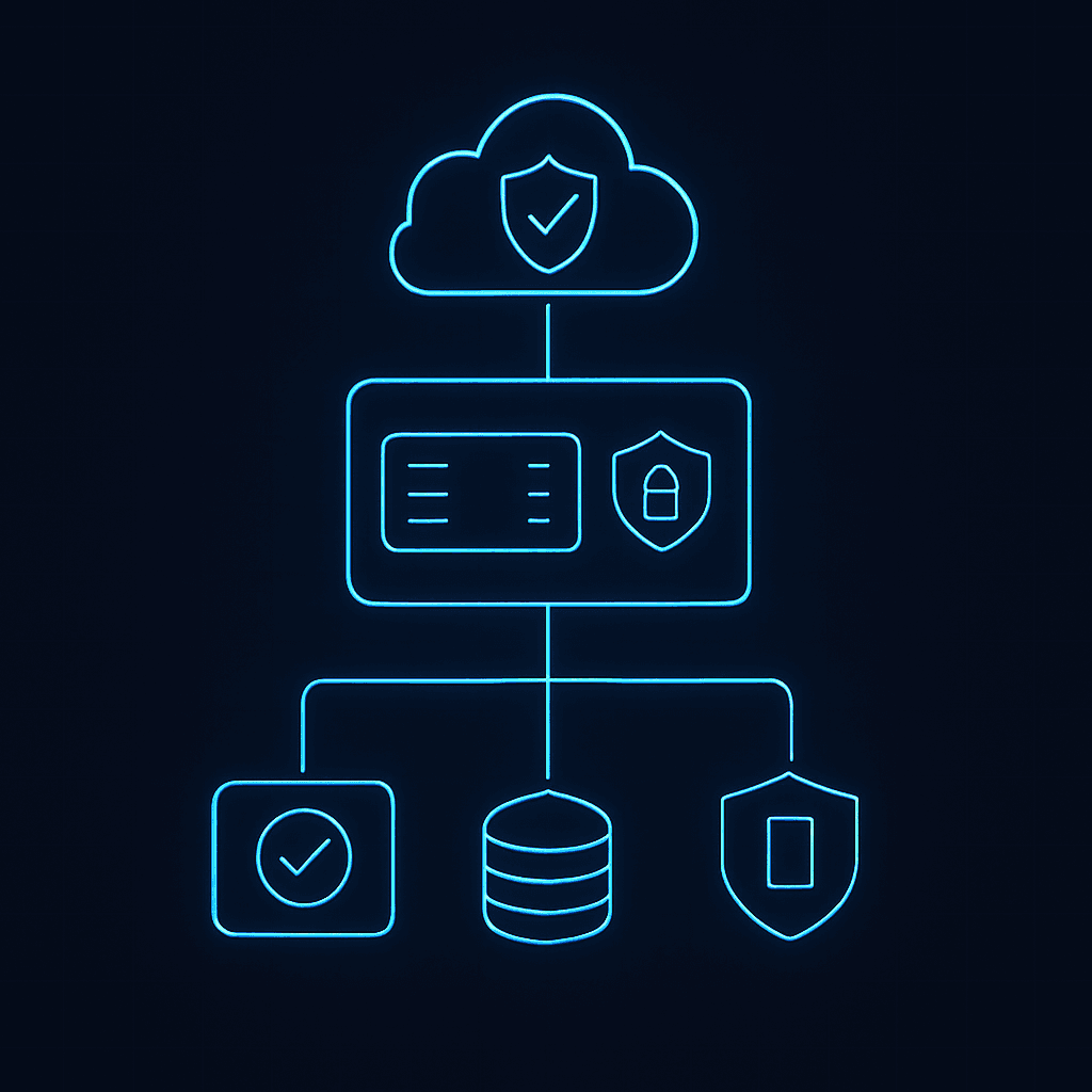 Hardened web architecture diagram showing edge WAF, application layer, signed cookies and row-level-security database