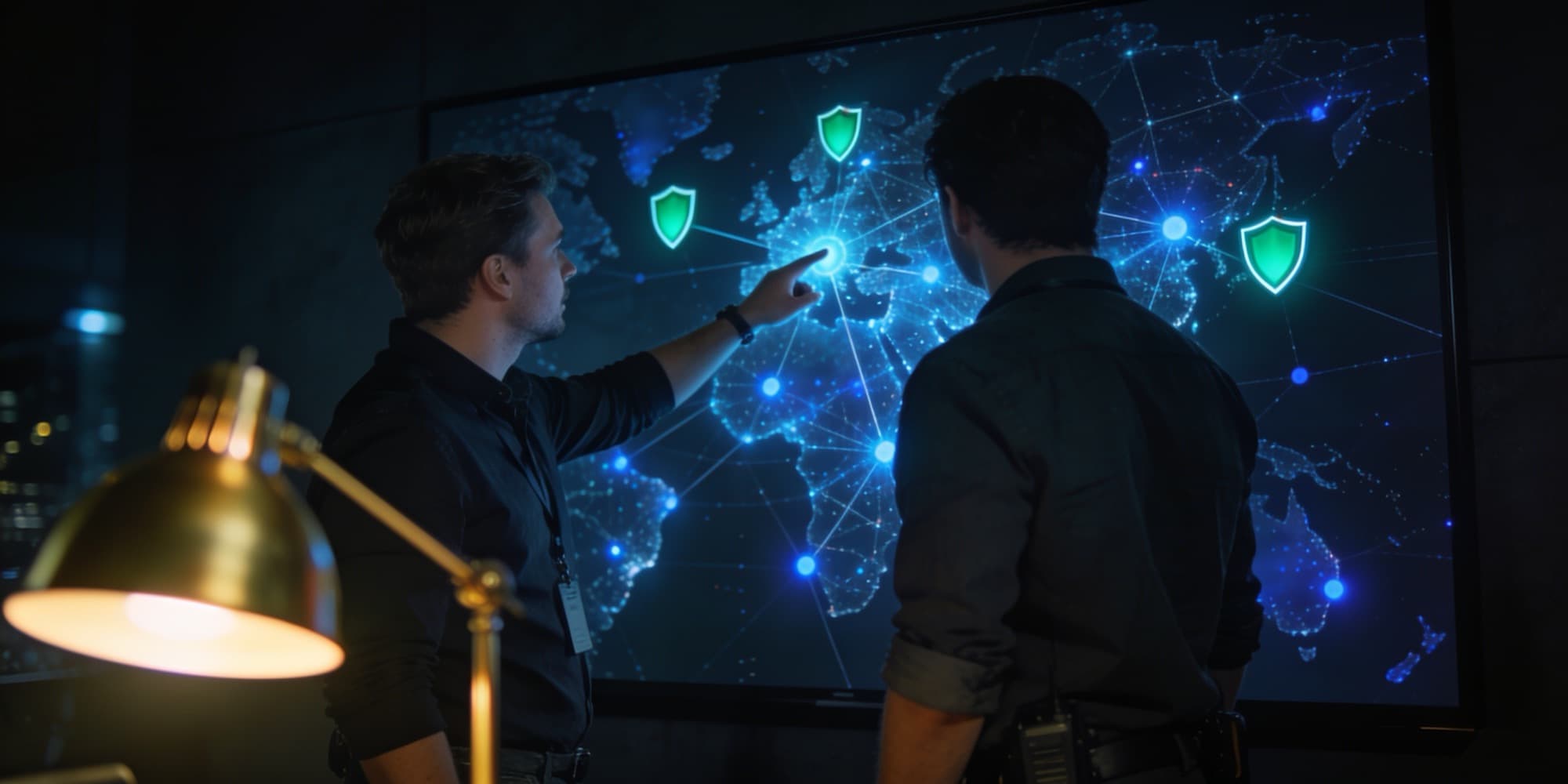 Oxwyn security engineers mapping an attack surface on a wall screen