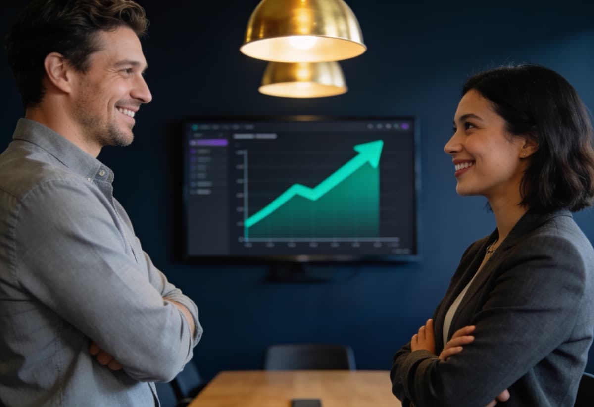 Owner and consultant reviewing a rising results curve together