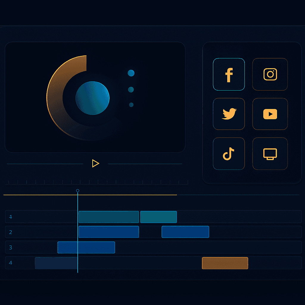 Video editing timeline with brand motion graphics