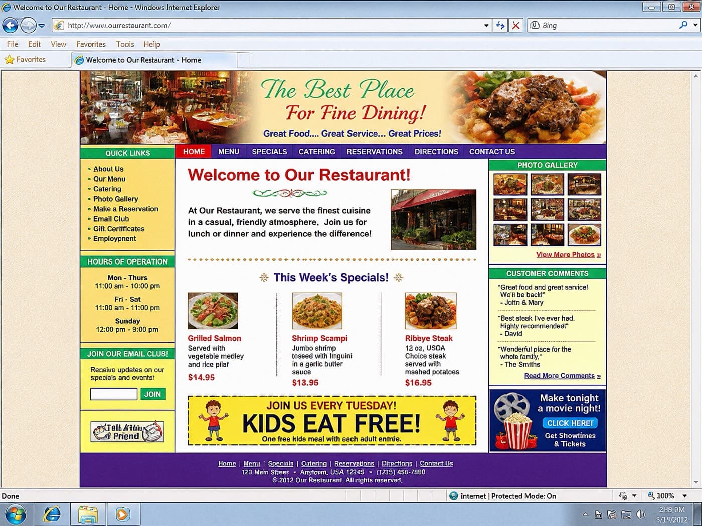 An outdated, cluttered template website