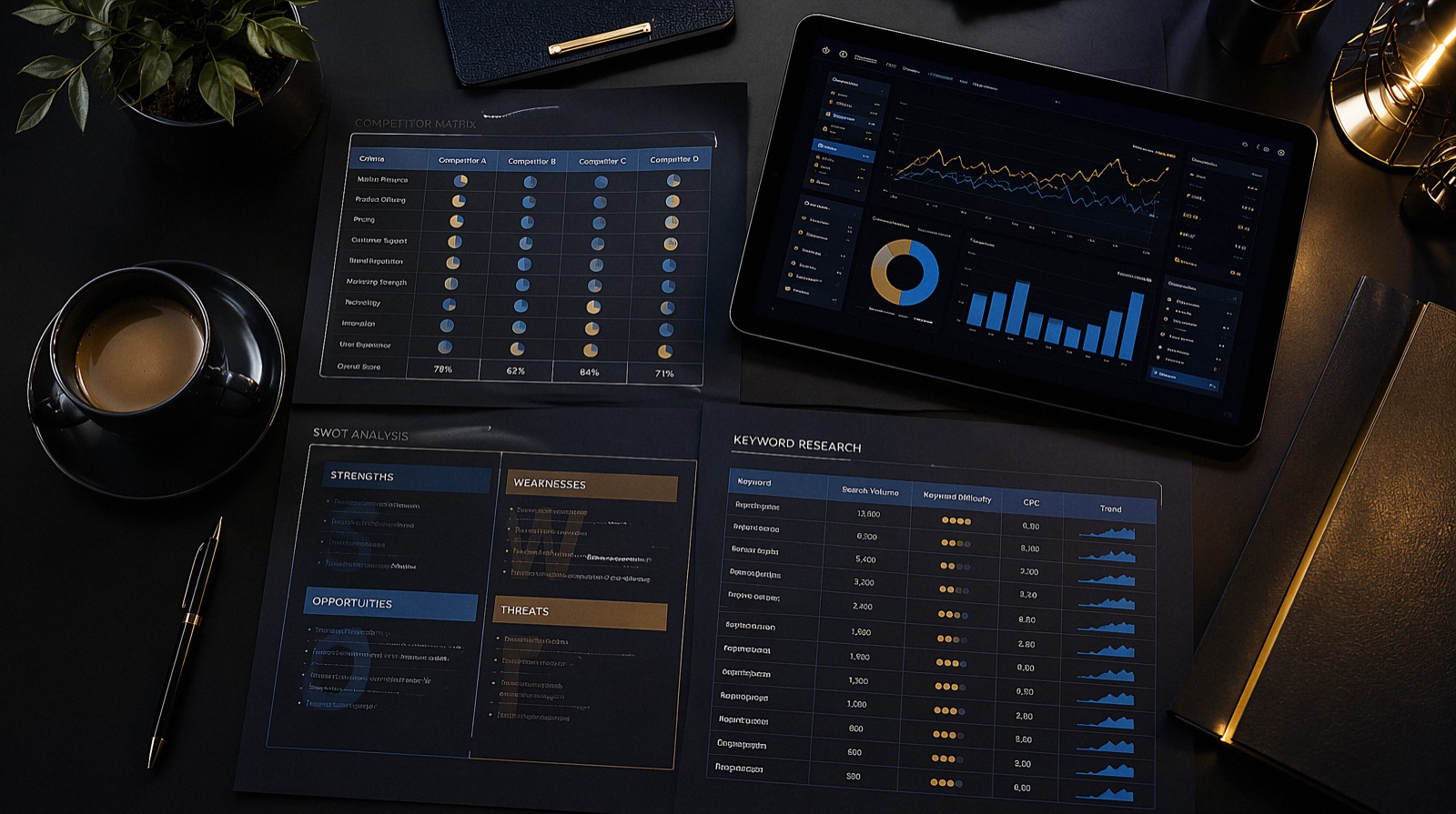 Strategy team reviewing dashboards in a dim studio