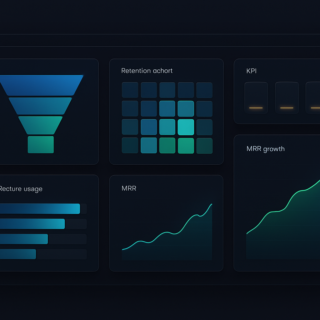SaaS product analytics dashboard with activation funnel and retention cohorts