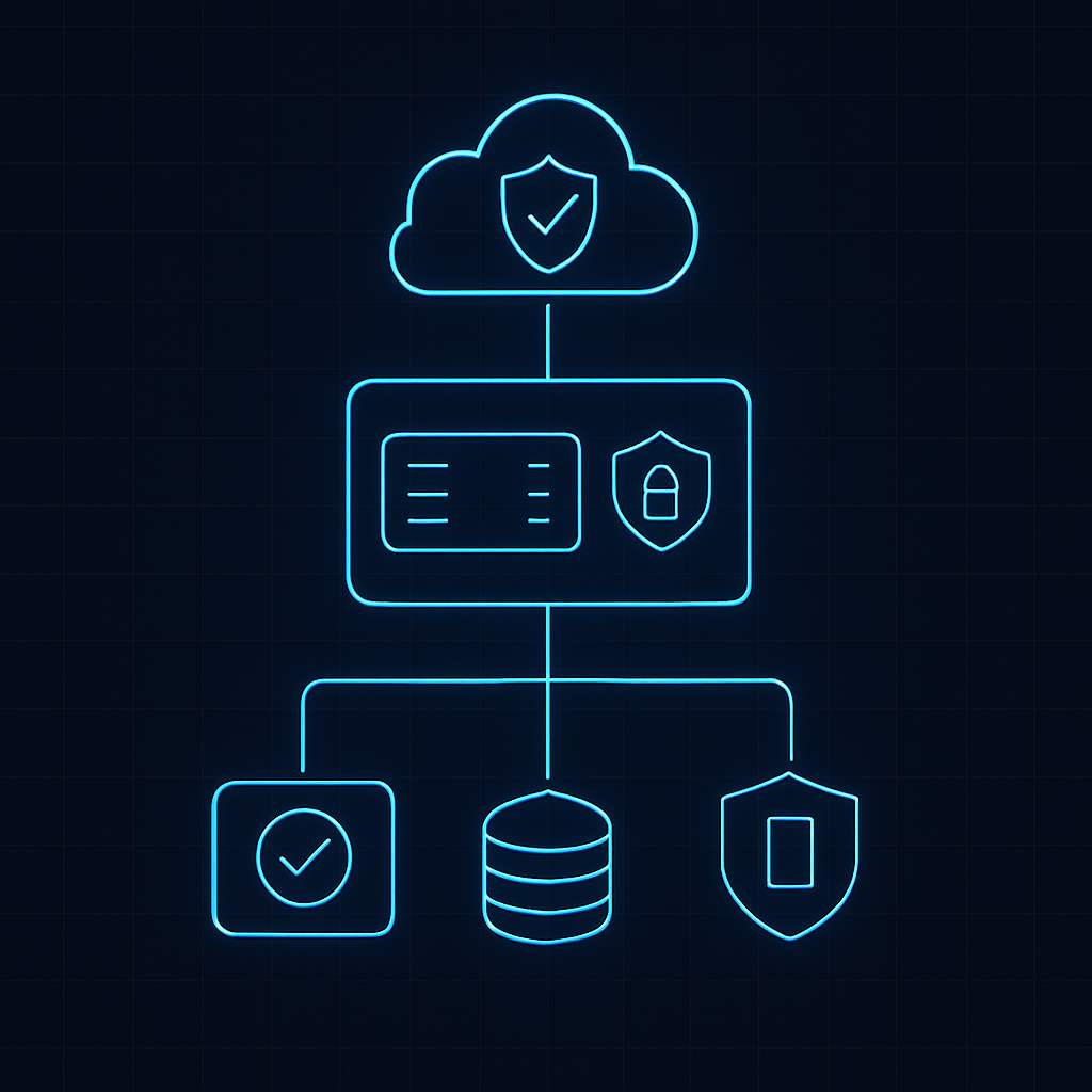 Hardened web architecture diagram showing edge WAF, application layer, signed cookies and row-level-security database