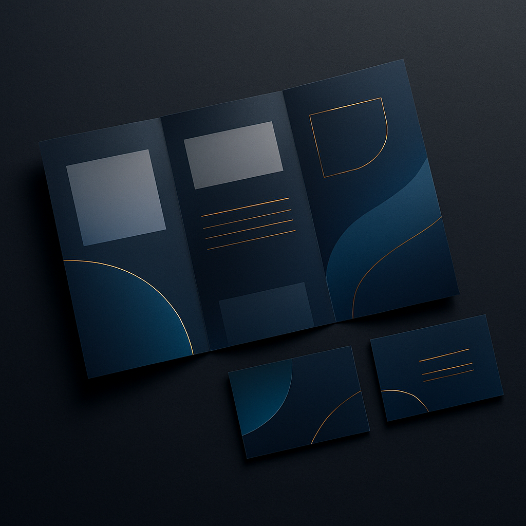 Premium tri-fold brochure design with gold foil accents